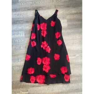 Jones New York Vintage Floral Bias Cut Black Dress Size L/XL